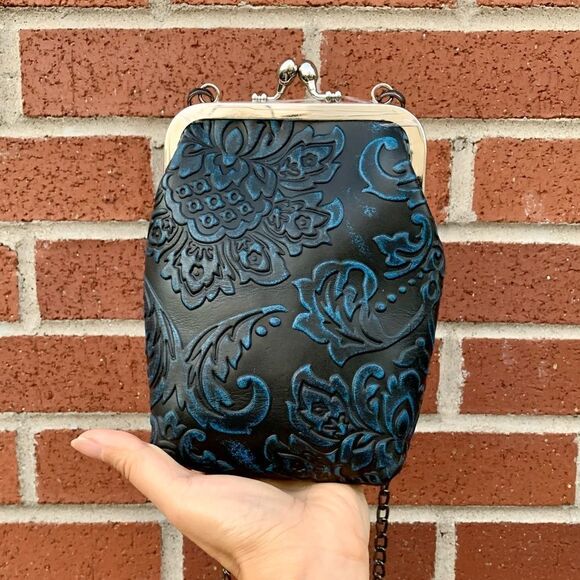 Vintage Style Handmade Genuine Embossed Leather Purse/ Phone case/Crossbody - Picture 5 of 12